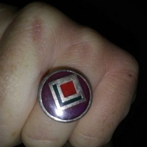 Antique Ring.Beautiful.Purple.Red.Green.Silver.